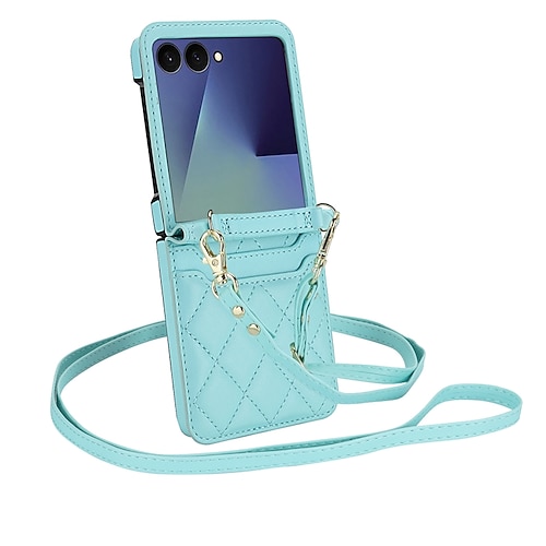 Handy Hülle Handyhüllen Für Samsung Galaxy Z Flip 7 Z Flip 6 Z Flip 5 Z Flip 4 Rückseite mit Trageriemen Kartenfach Stoßfest Retro TPU PU-Leder Image