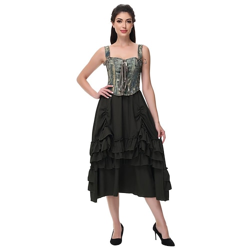 Retro Vintage Mittelalterlich Renaissance Kleid Korsett Bustier Schnürung Blumen Jacquard Kostüm Damen Keltisch Fantasie Halloween Karneval Party Alltagstauglich LARP Erwachsene Korsett Image