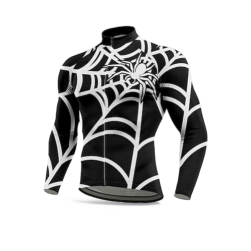 Herren Oberteile Radtrikot Grafik Geometrisch Spinne Langarm Fahhrad Trikot Oberteil mit 3 Gesäßtaschen Sonne Sonnenschutz Schnelltrocknend Reflektierende Streifen Sport Schwarz Bekleidung
