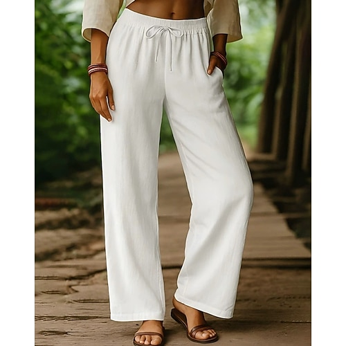 Damen Stoffhosen Abgeschnittene Hose Streetwear Lässig Knöchellang Hohe Taille Einfach Kordelzug Bequem Straße Ferien Alltagskleidung Schwarz Weiß Knackmandel Khaki Herbst Normale Passform Image