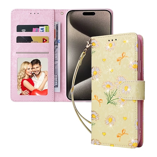 Handy Hülle Handyhüllen Für iPhone 17 Pro Max 17 Air 16 15 14 Pro Max Plus 13 12 11 Pro Max Mini Brieftaschenhülle Vollschutz Mit Handgelenkschlaufe Ständer Blumendruck TPU PU-Leder Image