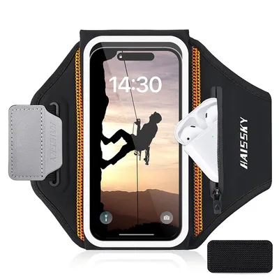 HAISSKY Zipper Running Sport Armband For iPhone 17 16 15 14 13 12 Pro Max 16Plus Elastic Colored Thread Phone Wrist Bag Pouch