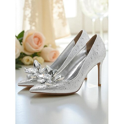 Damen-Pumps mit goldenen Kristallen und hohem Absatz – glitzernde Stilettos mit spitzer Zehenpartie und Strasssteinen für Hochzeiten, Abendpartys und formelle Anlässe Image