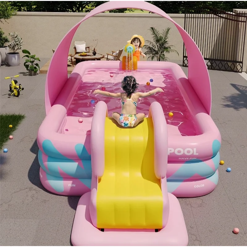 Aufblasbarer Schattenrutsche, Schwimmbad, Zuhause, drinnen und draußen, für Erwachsene, Baden, Kinder, großer faltbarer Pool Image