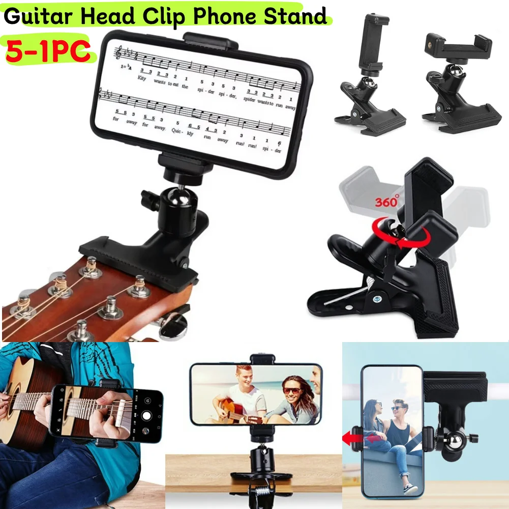 Gitarrenkopf Clip Handyhalter 360° ° Rotierender Live-Übertragungsständer für mobile Action-Kameras, Stativ, Desktop-Musik, Ukulele Image