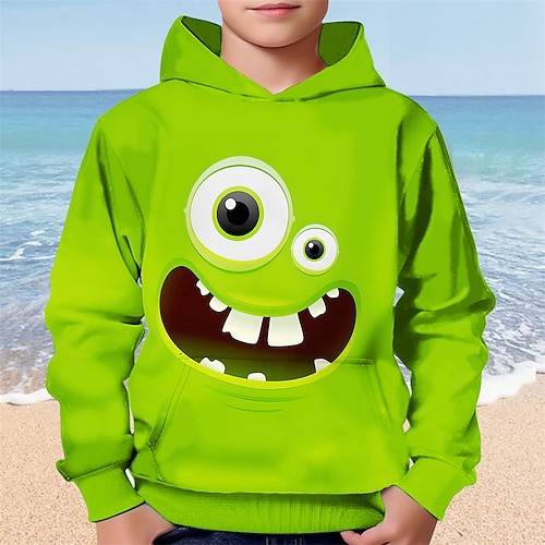 Jungen Cartoon Lustiges Lächeln Gesicht Hoodie Langarm 3D Druck Herbst Winter Mode Streetwear Kinder 4-12 Jahre Mit Kapuze Outdoor Casual Täglich Normale Passform Image