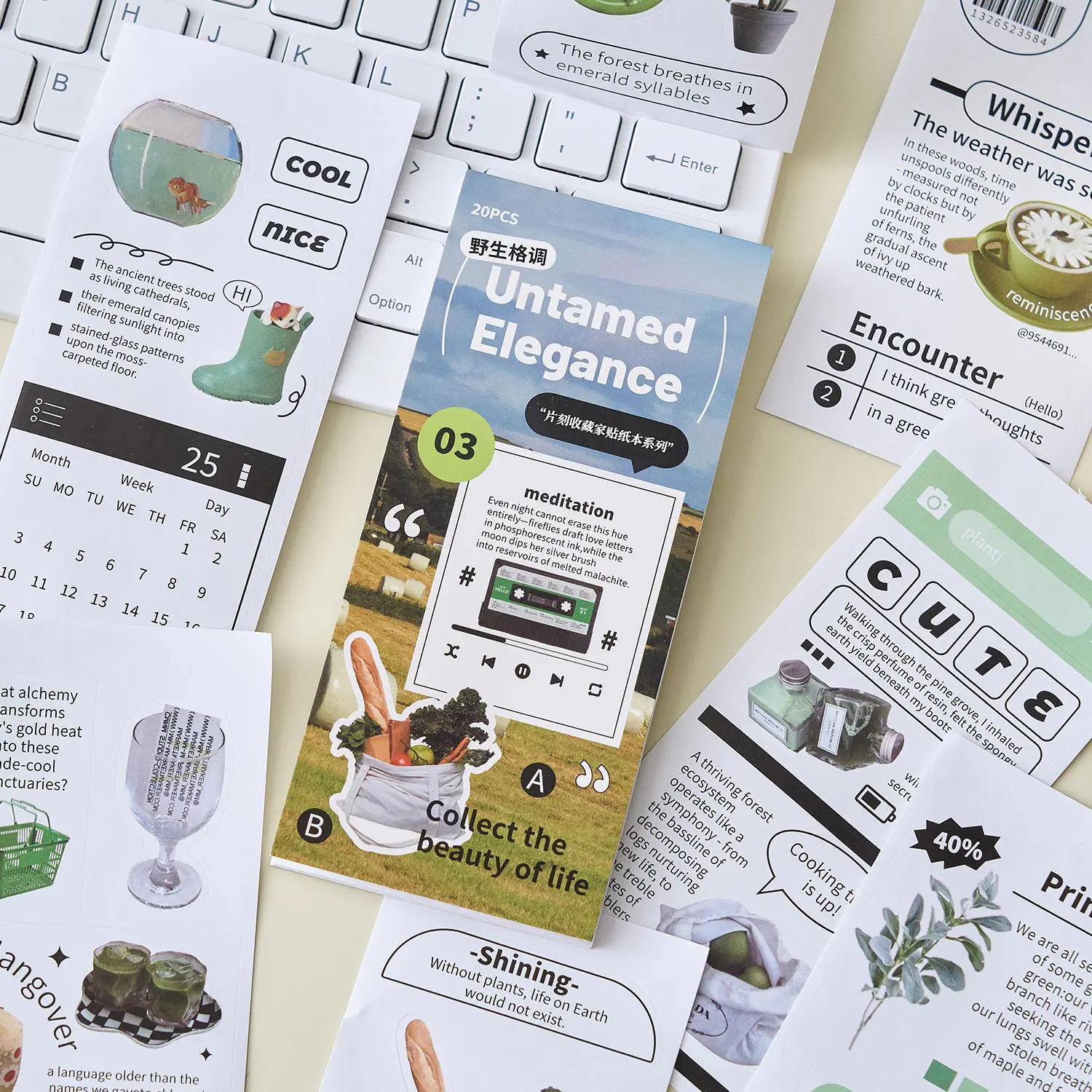 20 Blatt Instant Collection Series Kawaii Ins Englisch gestanztes Aufkleberbuch Kreatives Handbuch DIY Scrapbook Ästhetisches Zubehör Image