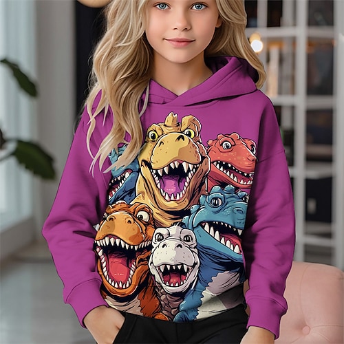 Mädchen 3D Cartoon Dinosaurier Kapuzensweatshirt Langarm Frühling Herbst Mode Streetwear Kinder 4-12 Jahre Mit Kapuze Outdoor Lässig Täglich Normale Passform Image