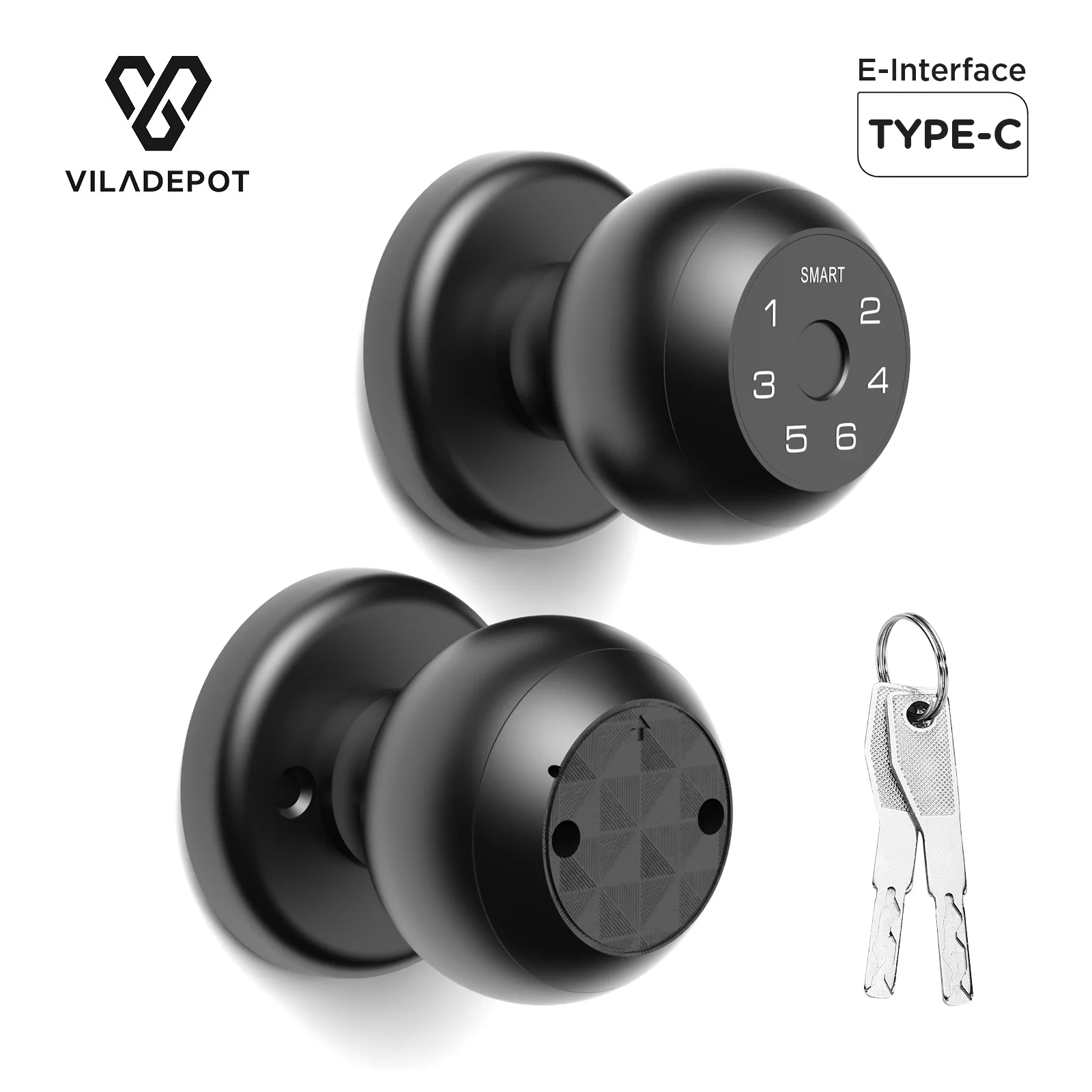 Viladepot Smart Lock Fingerabdruck-Türschloss, App-Steuerung, Typ-C-Schnittstelle, Passcode, Entriegelung, elektronische Touchscreen-Tastatur für den Innenbereich Image