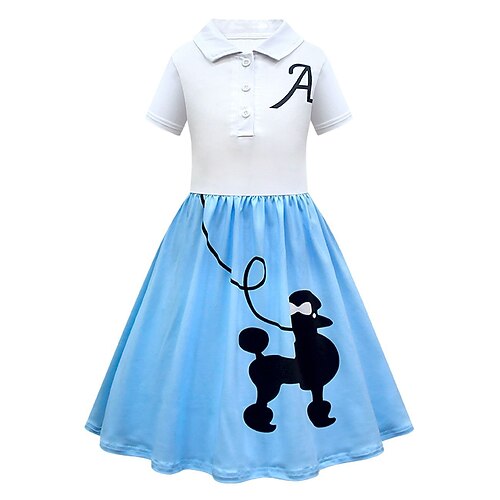 Retro Vintage 1950er Grease-Outfits Kleid Pudelröcke Druck Kostüm Mädchen Karneval Maskerade Leistung Party Kinder Kleid Image