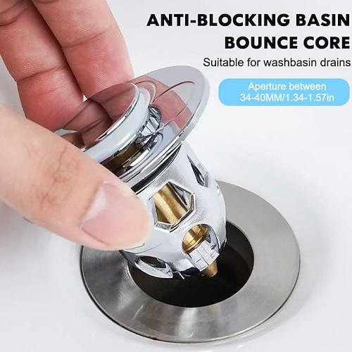 2 Stück Universal-Abflussstopfen für Waschbecken – herunterdrückbarer Pop-up-Stopfen mit Messingkern für Badezimmer Küchenbecken Image