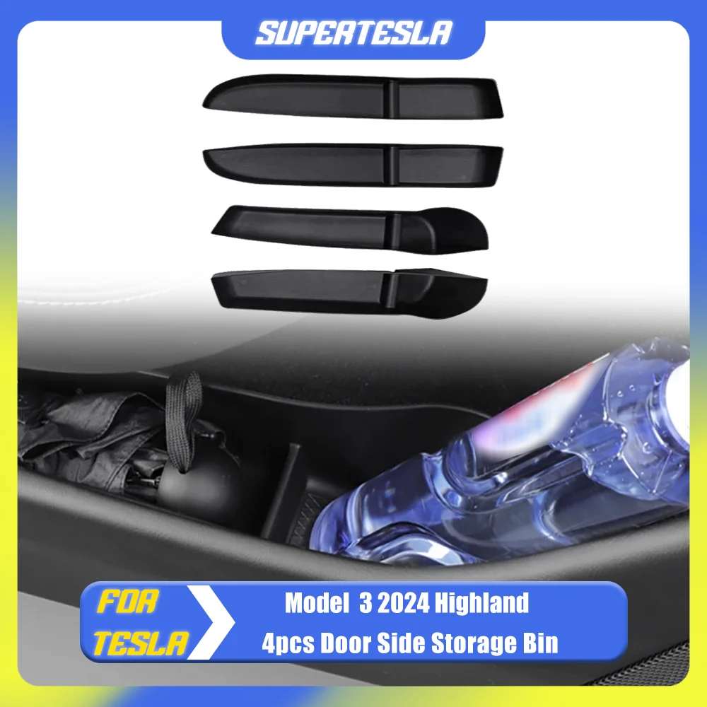 4 teile/satz Tür seitliche Aufbewahrung sbox für Tesla Modell 3 2024 Highland vorne hinten Türgriff Armlehne Tablett Organizer Model3 Zubehör Image