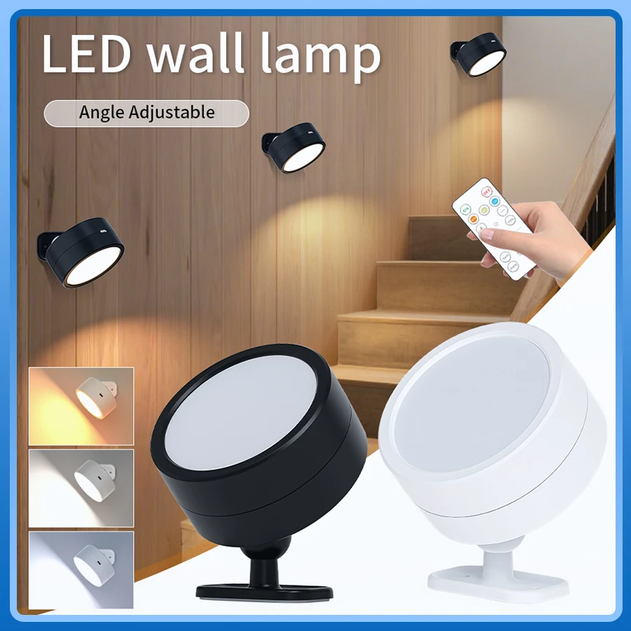 Wiederaufladbare LED-Wandleuchte, RGB, weiß, kabellos, zur Wandmontage, Schlafzimmer-Nachtlicht, magnetisch, dimmbar, mit Fernbedienung, Strahler