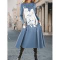 Damen Midikleid A Linie Kleid Figurbetontes Kleid Urlaub Lässig Täglich Normale Passform Blumen Grafik Langarm Rundhalsausschnitt Gelb Blau Purpur Grün Frühling Herbst Winter