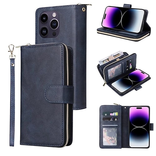 Handy Hülle Handyhüllen Für iPhone 17 Pro Max 17 Air 16 15 14 Pro Max Plus 13 12 11 Pro Max Mini Brieftaschenhülle Mit Ständer Magnetisch Reisverschluss Retro TPU PU-Leder Image