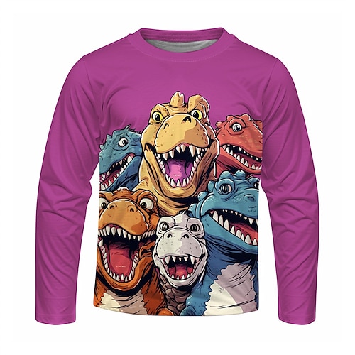 Jungen 3D Cartoon Dinosaurier T-Shirt Langarm Frühling Herbst Mode Basic Kinder 4-12 Jahre Rundhalsausschnitt Outdoor Lässig Täglich Normale Passform Image
