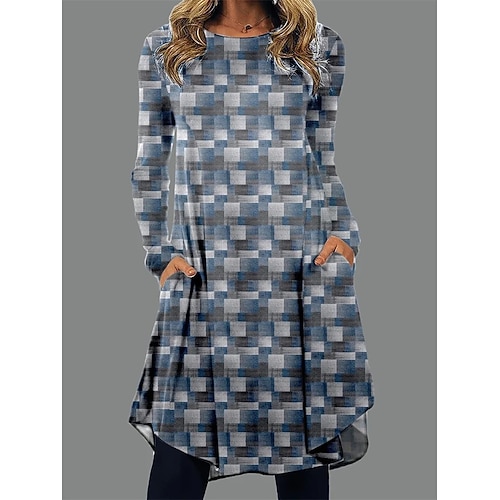 Damen Minikleid T-Shirt-Kleid A Linie Kleid Urlaub Lässig Täglich Date Normale Passform Ombre Grafik Abstrakt Langarm Rundhalsausschnitt Blau Hellgrün Hellgrau Grau Sommer Frühling Herbst Winter Image