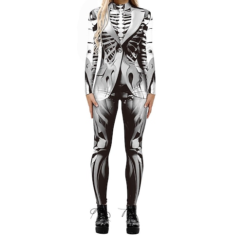 Gemusterte Zentai-Anzüge Cosplay Kostüm Bodysuit Drucken Karnevalskostüm Ganzkörperanzug Damen Sexy Kostüm Halloween 3D Skelett Kostüm für Leistung Party Maskerade Erwachsene Image