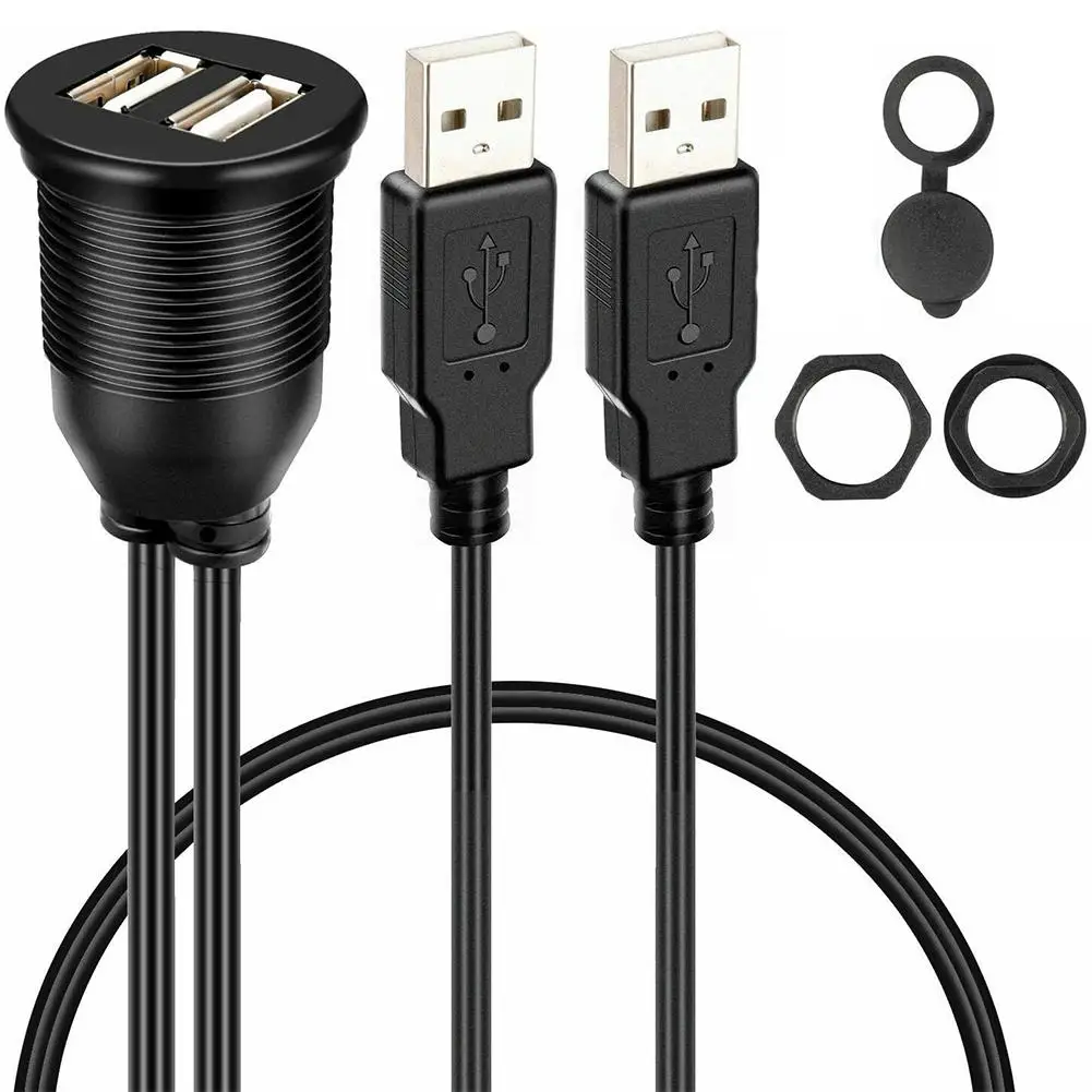 Auto Armaturenbrett Unterputz USB Panel Verlängerungskabel Adapter Buchse Doppel Port USB2.0 Buchse Armaturenbrett Panel Quadratisches USB Kabel Image