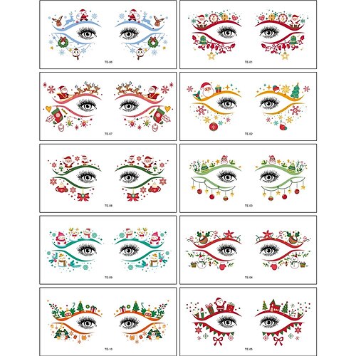 Halloween-Augen-Make-up-Tattoos – 10 hochwertige temporäre Gesichtstattoos für Partys Weihnachtsdekorationen Image