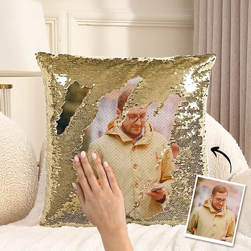 Personalisiertes Foto-Paillettenkissen für Männer, personalisierter Wendekissenbezug mit Ihrem Bild, einzigartiges Geschenk für ihn zum Geburtstag oder Jahrestag Image