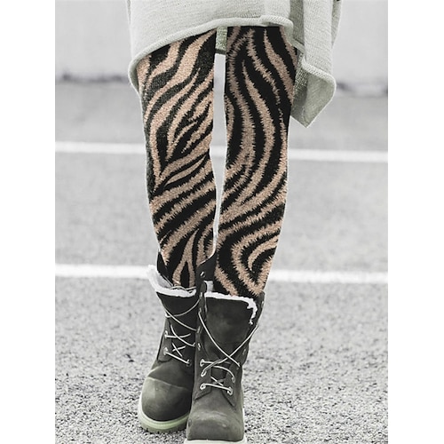 Damen-Strumpfhose, normale Leggings, modisch, volle Länge, mittlere Taille, Katzen-Farbverlauf, Zebra-Print, Komfort, mikroelastisch, Geschenke, lässig, schwarz, rot, lila, fuchsia, schmal Image