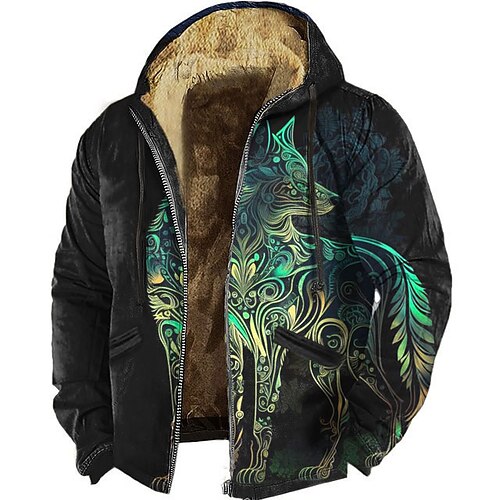 Herren Fuchs 3D Fleece Kapuzensweatshirt Pullover Vikinger Vintage-Retro Langarm Rundhalsausschnitt Outdoor Streetwear Gelb Rote Blau Grün Kordelzug Herbst Winter Designer S M L XL XXL XXXL Image