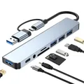 Hub USB C 8in1 con jack audio da 3,5 mm Splitter USB-A 3.0 2.0 a 4 porte Lettore di schede TF/SD USB-C per espansione di telefoni portatili MacBook
