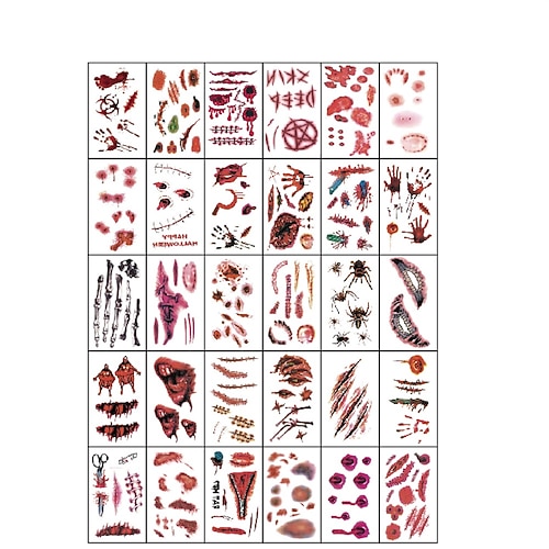 Halloween Horror Narben Tattoos – realistische Fake Narben Tattoos für Kostüme Party-Requisite, temporäre Tattoos für Schauspiel Image
