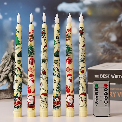Flammenlose Kerzen farbiges Muster Taper Batteriebetrieben mit Fernbedienung und Timer Kerzen für Zuhause Partydekoration (6ST 0,79''x 9,9'') Image