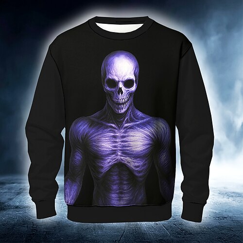 Herren Sensenmann Teufel Pullover Punk Party Gotisch Langarm Rundhalsausschnitt Urlaub Party Rote Blau Purpur Grün Rundhalsausschnitt 3D Ganzjahres Designer S M L XL XXL XXXL Image