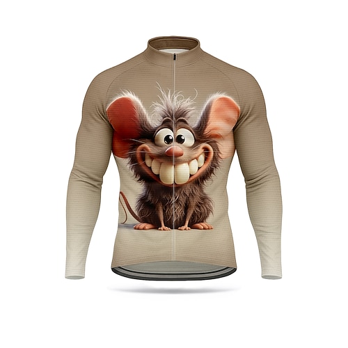Herren Oberteile Radtrikot Grafik Tiermotiv Langarm Fahhrad Trikot Oberteil mit 3 Gesäßtaschen Sonne Sonnenschutz Schnelltrocknend Reflektierende Streifen Sport Braun Bekleidung