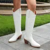 Western Damen Winter Kniehohe Stiefel Mode Stickerei Cowboy Cowgrils Stiefel Keile Absatz Rot Party Schuhe Damen Große Größe 40