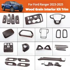 ABS Wood Grain Interior Kits Cover Trim Accessories For Ford Ranger 2023 2024 Center Console Gear Shift Panel Decoration Sticker