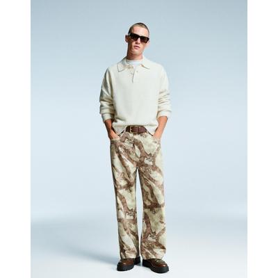 Bershka Baggy Printed Jeans Men 29 Green