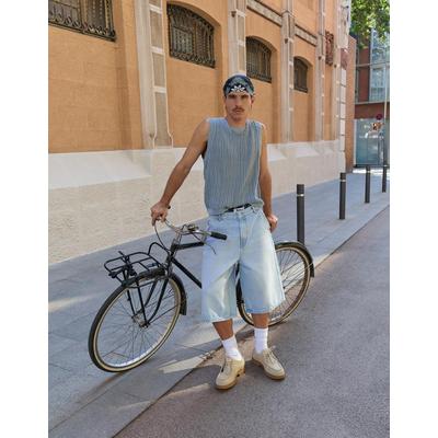 Bershka Denim Skater Bermuda Shorts Men 29 Light Blue
