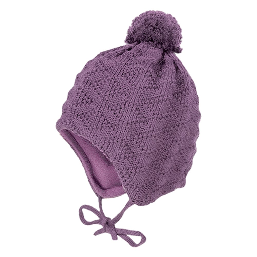 Strickmütze MAXIMO, Jungen, Gr. 51, lila (rauchlila), Strick, Wolle, unifarben, Mützen Strickmütze, Wolle, gefüttert, zum Binden, mit Bommel Image