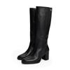Stiefel TOMMY HILFIGER "STACKED HEEL LEATHER LONG BOOT", Damen, Gr. 41, schwarz, Glattleder, klassisch, Schuhe, Blockabsatz, Langschaftstiefel mit goldfarbenem Logo-Schmuckelement