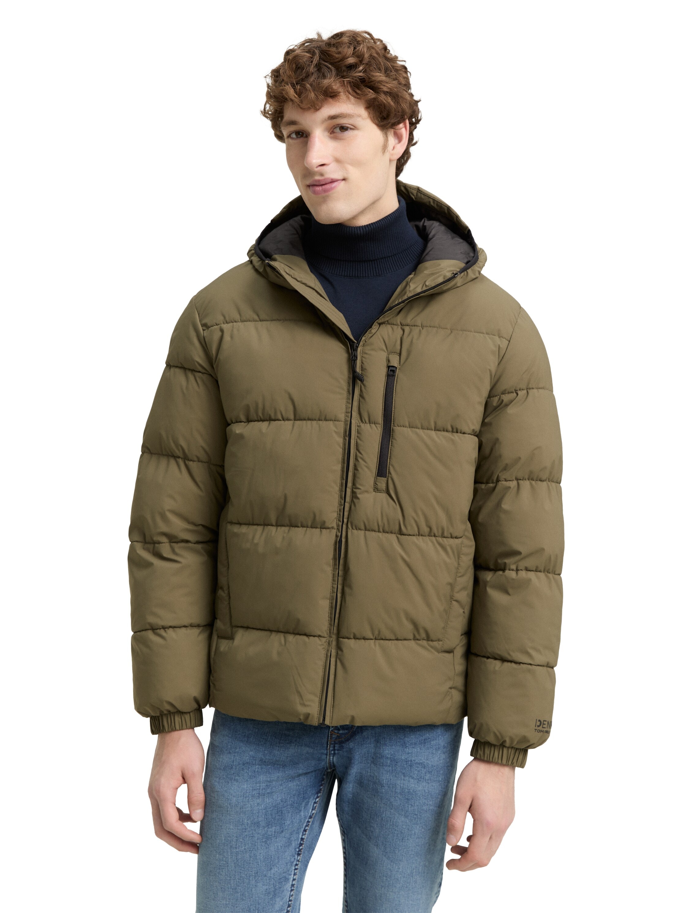 Steppjacke TOM TAILOR DENIM, Damen, Gr. XL, jungle soil grün, Web, Obermaterial: 100% Polyester. Futter: 100% Polyester, Strukturmuster, unifarben, regular fit taillenbedeckt, elastischer Bund, Jacken Steppjacke, mit Kapuze