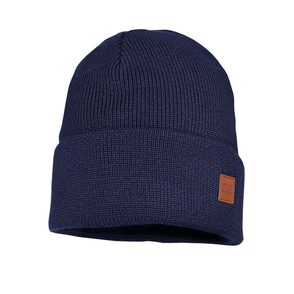 Beanie MAXIMO, Baby, Gr. 53, blau (navy), Strick, Baumwolle, unifarben, Mützen, Strick, breiter Umschlag, gefüttert, wärmend, weich, unifarben Image