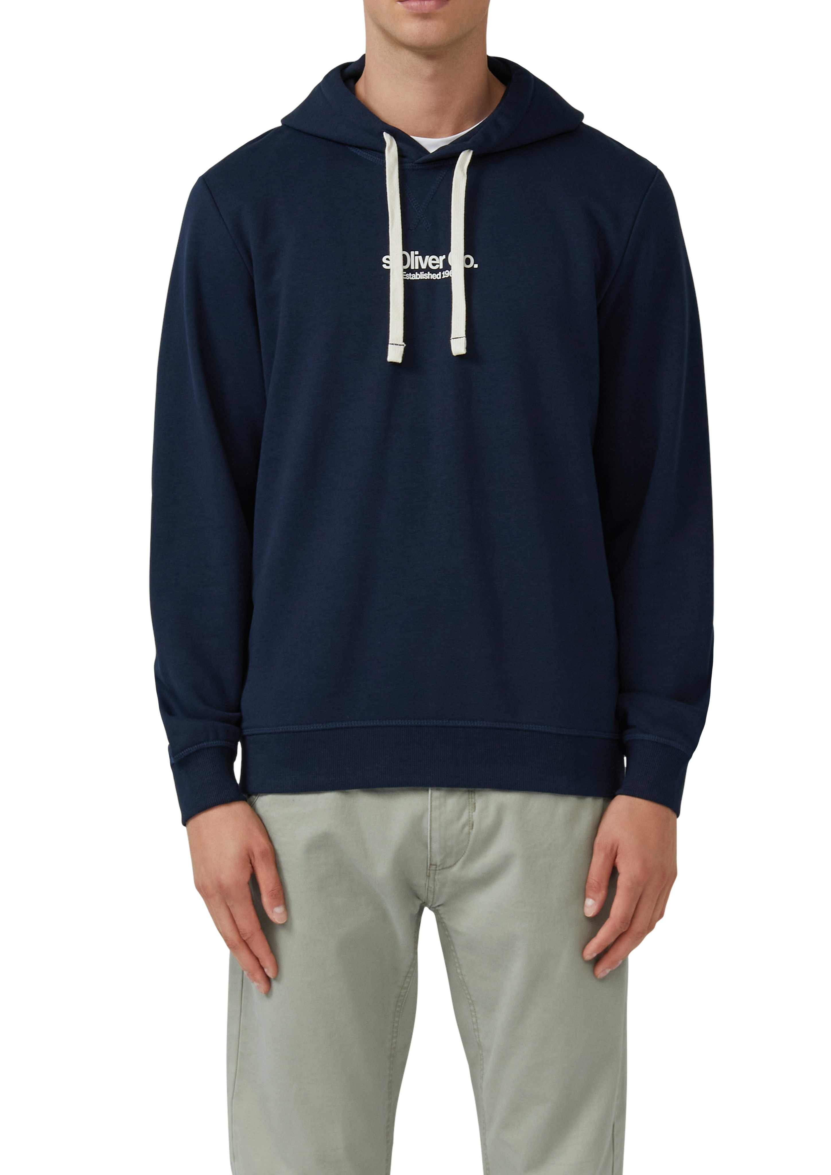 Hoodie S.OLIVER, Herren, Gr. XL, blau, Sweatware, Obermaterial: 70% Baumwolle, 30% Polyester, unifarben, regular fit normal, ohne Ausschnitt, Rippbündchen, Sweatshirts, mit Logo Schriftzug Image