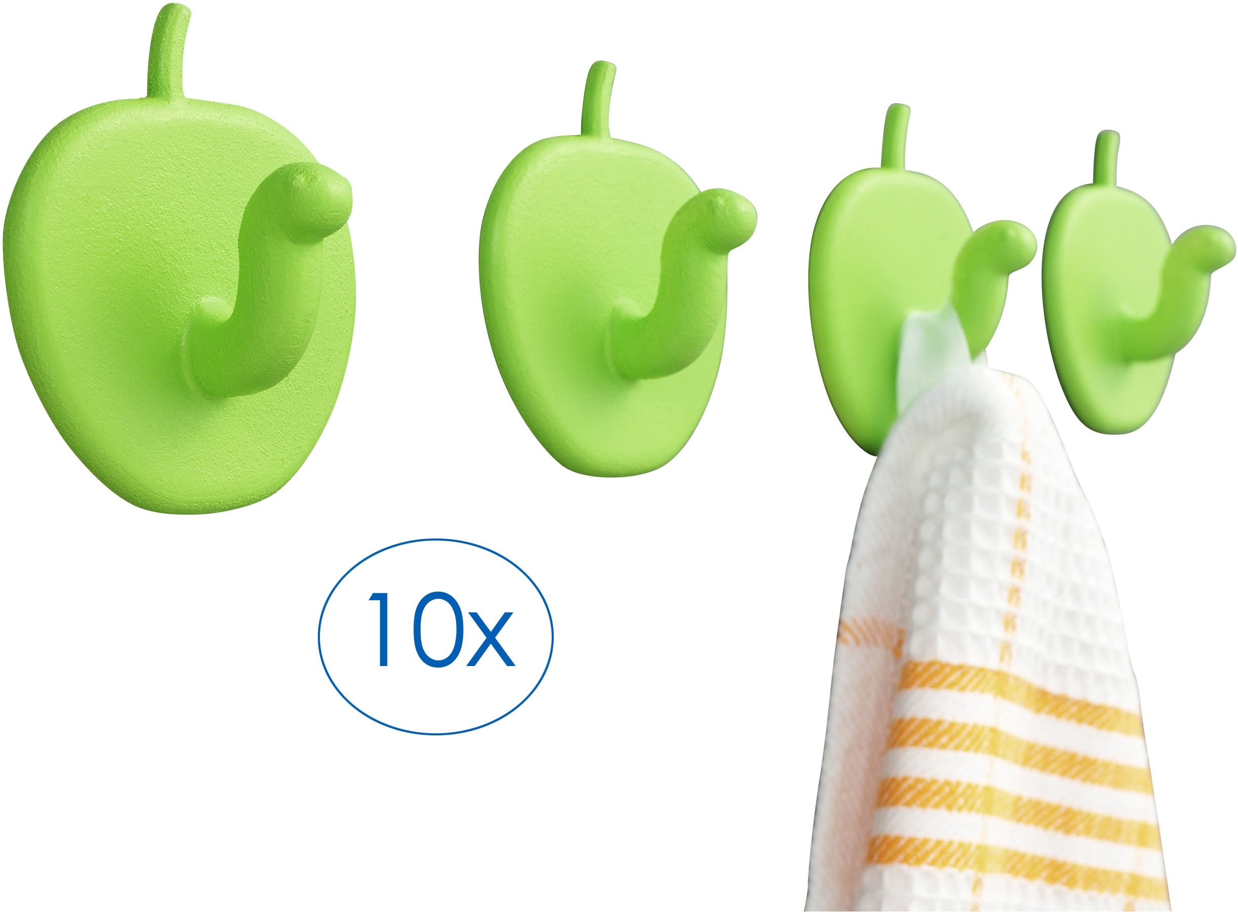 Klebehaken RUCO "Handtuchhaken, 10er Set", grün, B:5cm H:4cm L:2cm, Kunststoff, Haken, Wandhaken, selbstklebend, Made in Germany