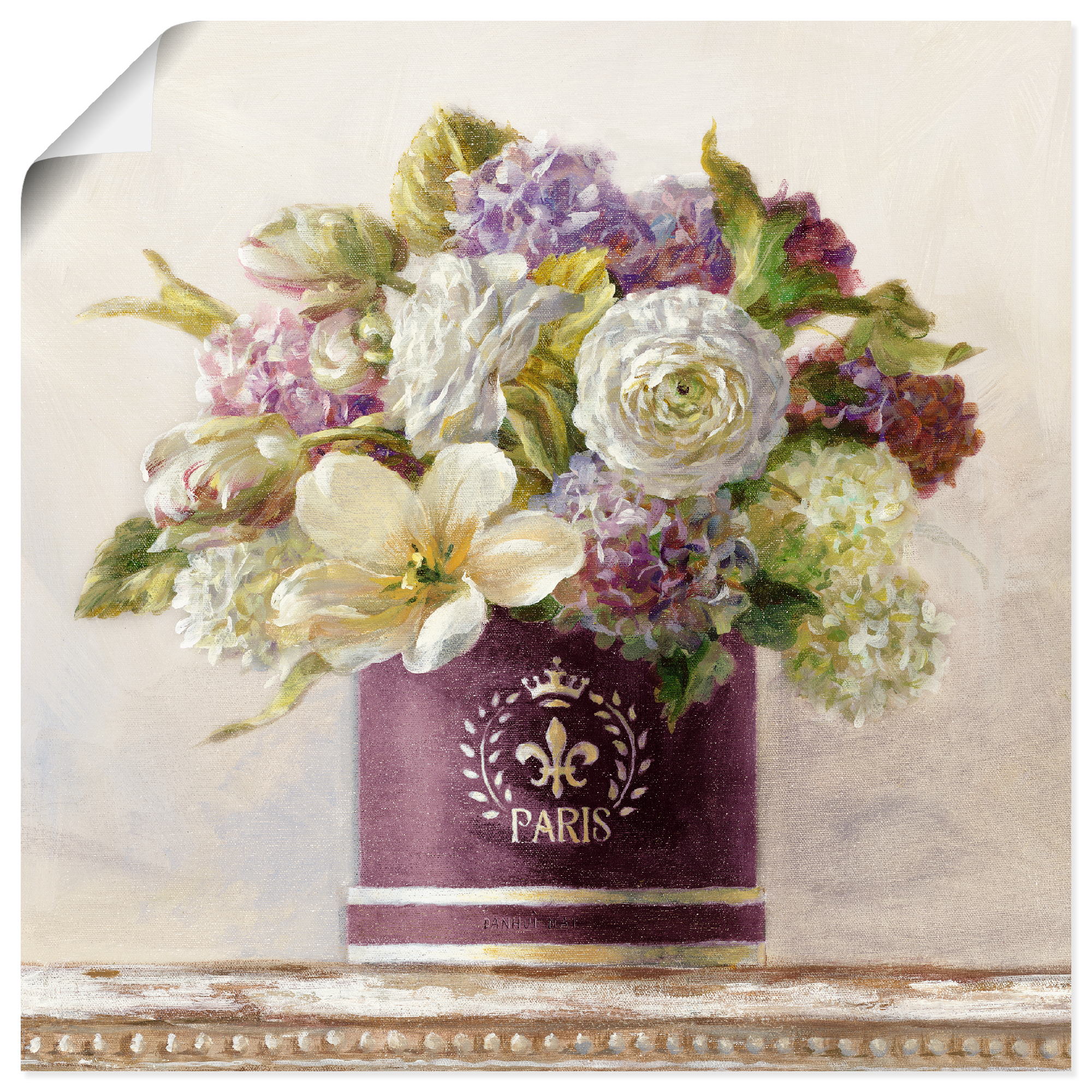 Wandbild ARTLAND "Tulpen in Auberginer Hutschachtel", lila (farbe bild(er): lila), B:30cm H:30cm T:0,1cm, Papier, Bilder, als Leinwandbild, Poster in verschied. Größen Image