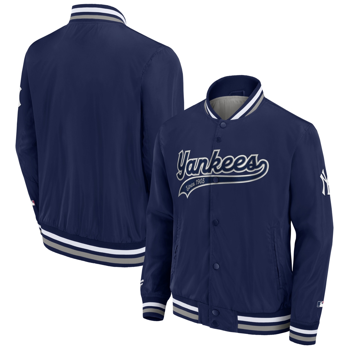 Bomberjacke FANATICS "Fanatics Jacke New York Yankees Sateen v3", Damen, Gr. S, blau, 100% Polyester, Jacken Bomberjacke