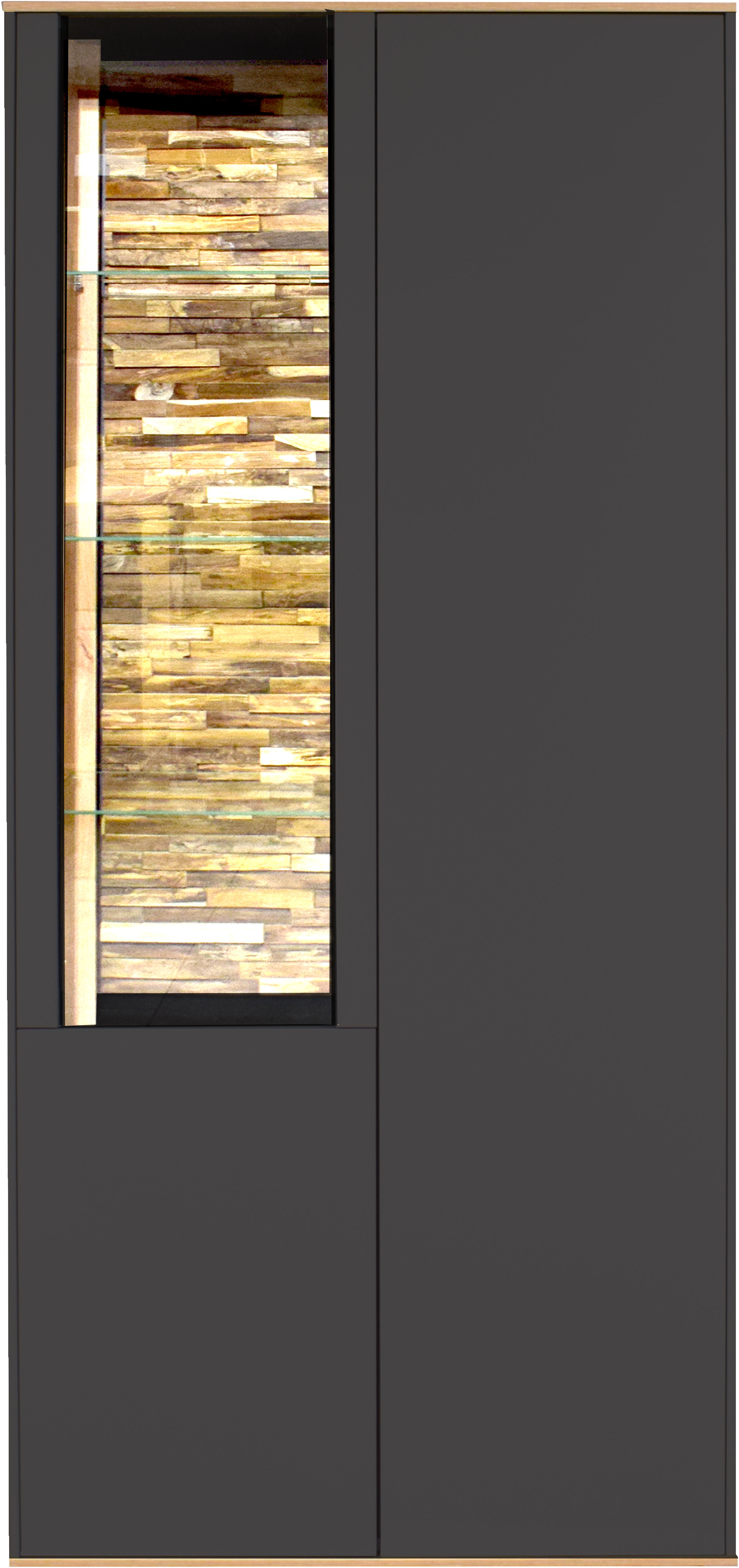 Vitrine MÄUSBACHER "Faro", anthrazit matt lack, asteiche, B:81cm H:180cm T:42cm, Schränke, Vitrine, Faro Vitrinenschrank B 81 cm, inkl. Beleuchtung, Push to open Funktion