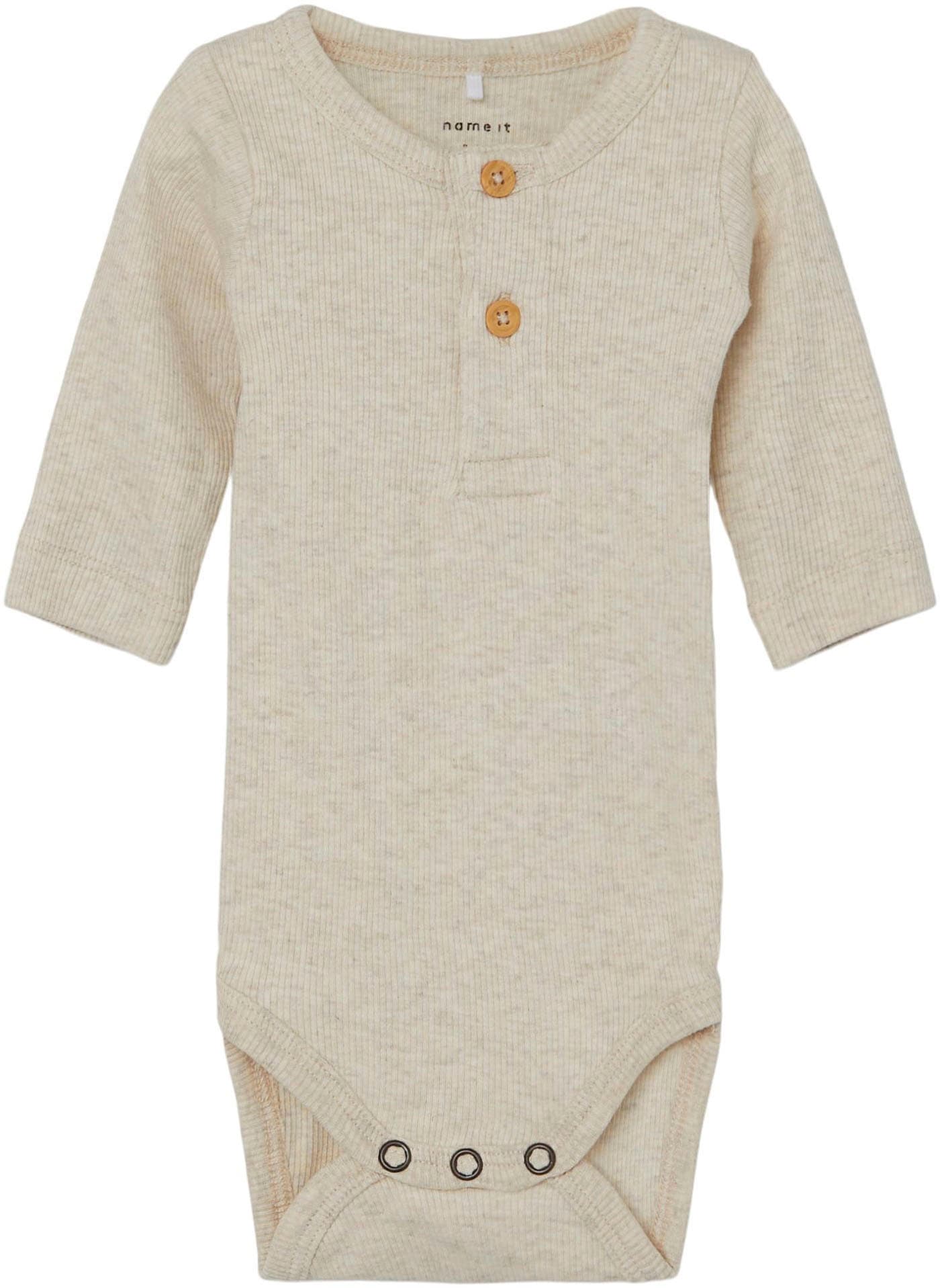 Langarmbody NAME IT "NBMKAB LS BODY NOOS", Baby, Gr. 92, N-Gr, peyote melange, Feinripp, Obermaterial: 57% Baumwolle, 38% Modal, 5% Elasthan, meliert, unifarben, regular fit, Rundhals, Bodys Image