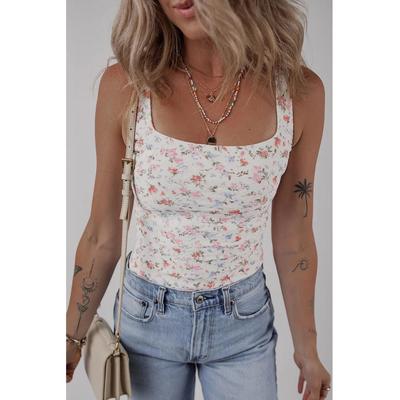 Floral strukturierter armelloser Bodysuit mit quadratischem Ausschnitt Image