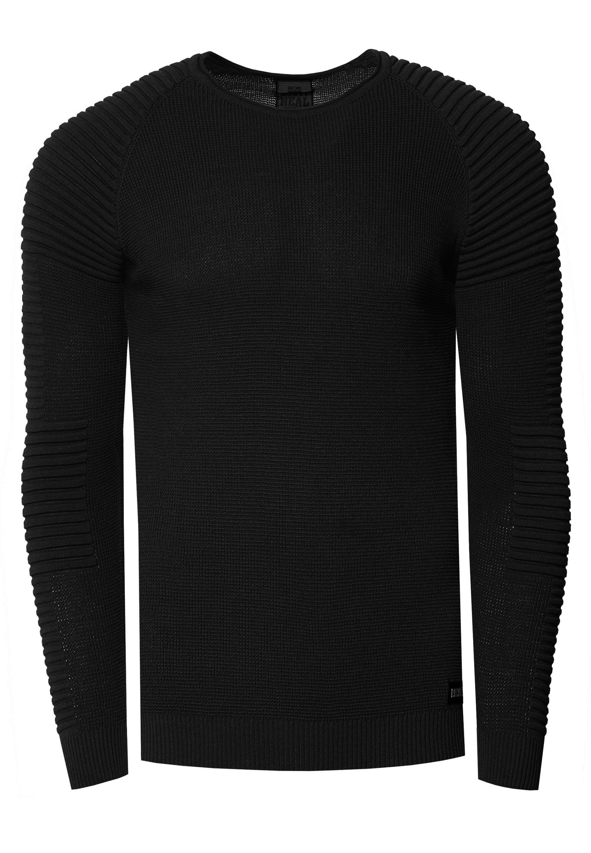 Slim Fit Feinstrick Biker Rundhals-Pullover Image