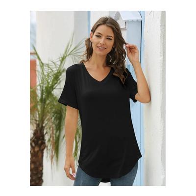 Einfarbiges Kurzarm-T-Shirt mit V-Ausschnitt Image
