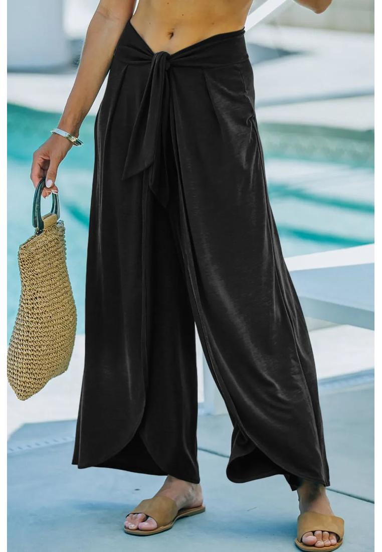 Entspannte Hose mit geknoteter Taille und geteiltem Bein Image